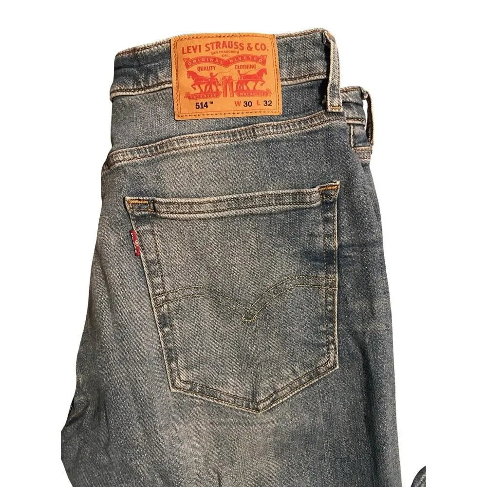 Levi’s 514 Men’s Jeans W30 L32 Straight Leg Blue Denim Faded Distressed
